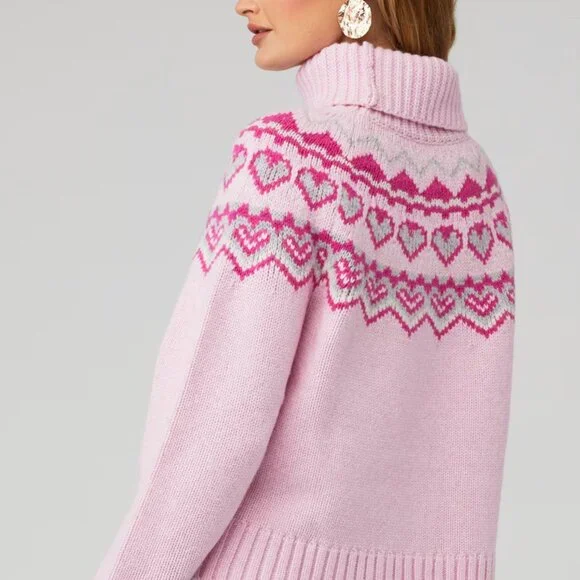 LoveShackFancy Tobi Sweater - Pink Heart Nordic Turtleneck  L - gently used - Picture 4 of 6